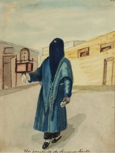 Penitente con túnica azul y capirote