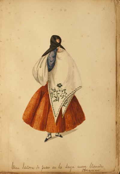 Mujer con mantilla y falda ancha — Pancho Fierro