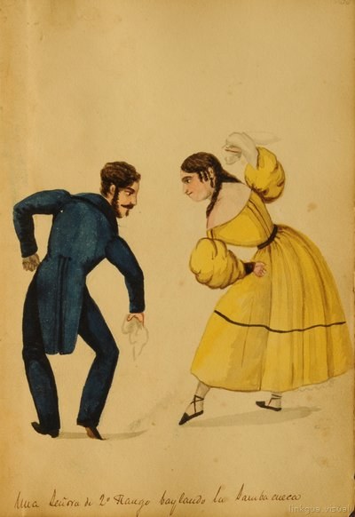 Una señora de segundo rango bailando samba cueca