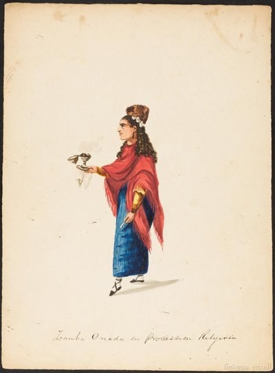Mujer con mantilla y vestido azul
