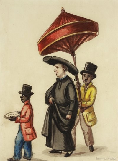 Procesión con sombrilla y sirvientes