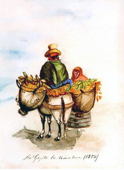 Mujeres con burro y cestas de maíz — Pancho Fierro