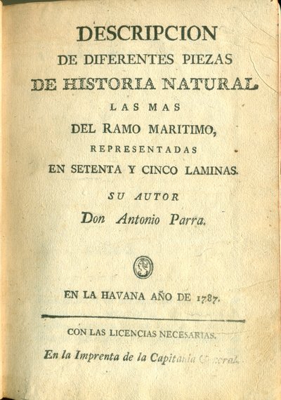 Descripción de diferentes piezas de historia natural, lámina — Antonio Parra