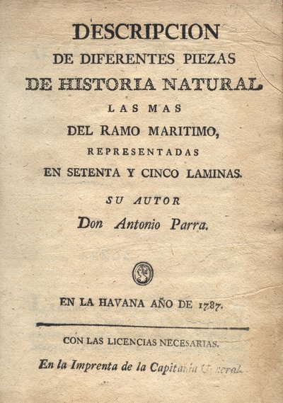 Descripción de diferentes piezas de historia natural, lámina — Antonio Parra