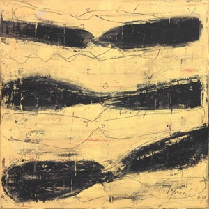Abstracción con trazos negros y fondo ocre — Carlos Merida
