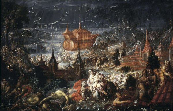 El diluvio universal y el arca de Noé — Pintura Novohispana