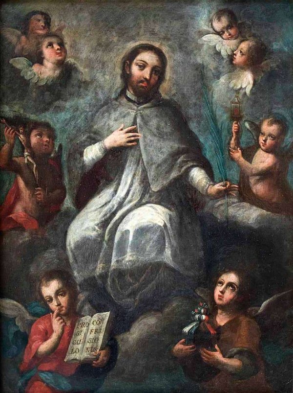 San con ángeles y atributos — Pintura Novohispana