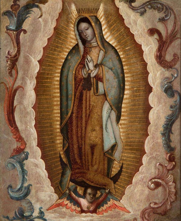 Virgen de Guadalupe con querubín — Pintura Novohispana