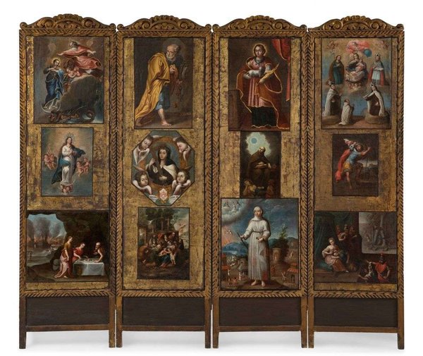 Retablo portátil con escenas religiosas — Pintura Novohispana