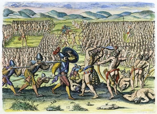 Confrontación entre nativos y conquistadores