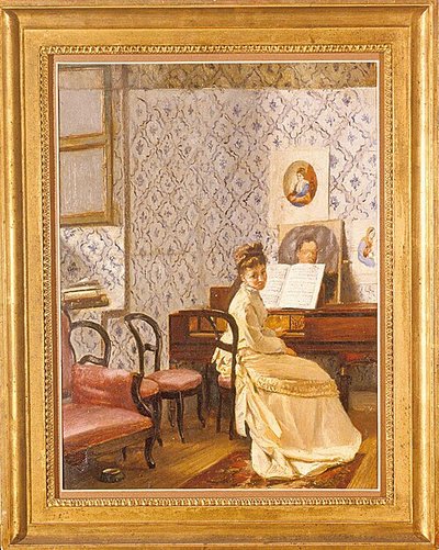 Mujer tocando el piano en casa — Ramón Torres Méndez