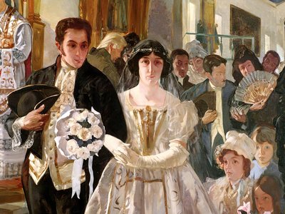 Novios y asistentes en ceremonia religiosa — Tito Salas