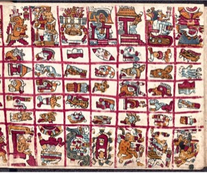Página de Códice Maya con representaciones de deidades y animales — Anónimo mesoamericano