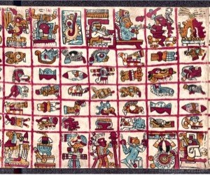 Códice Prehispánico — Con figuras mitológicas y calendáricas — Anónimo mesoamericano