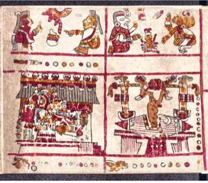 Páginas de un códice prehispánico con escenas rituales — Anónimo mesoamericano