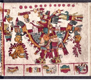 Deidad Azteca con Sacerdotes y Sacrificios — Anónimo mesoamericano
