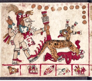 Representación de deidad azteca con un jaguar — Anónimo mesoamericano