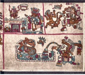 Fragmento de códice prehispánico con escenas mitológicas — Anónimo mesoamericano