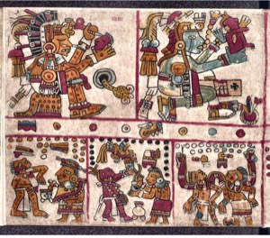 Páginas de Códice Indígena con Figuras Antropomorfas y Escenas — Anónimo mesoamericano