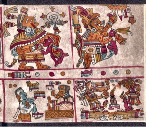 Ilustración de códice maya: Escenas rituales y mitológicas — Anónimo mesoamericano