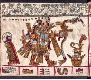 Tira de la Peregrinación: Escena con deidad y símbolos mexicas — Anónimo mesoamericano