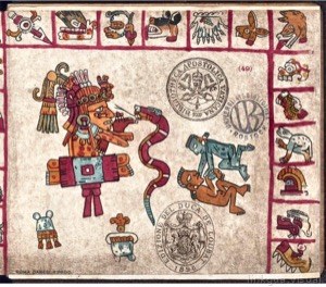 Fragmento de Códice Maya con Figura Central y Diseños Periféricos