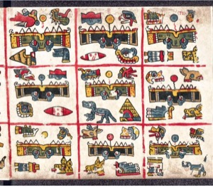 Fragmento de Códice Prehispánico con Glifos y Figuras Antropomorfas y Zoomorfas — Anónimo mesoamericano
