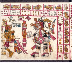Pintura azteca de figuras ceremoniales y calendáricas — Anónimo mesoamericano