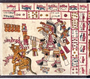 Escena de sacrificio o ritual mexica con deidades — Anónimo mesoamericano