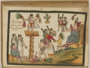 Escena de ceremonia azteca con posible gobernante — Anónimo tlacuilo mexica