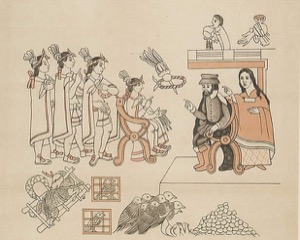 Encuentro de Moctezuma y Cortés: un Momento Clave — Anónimo (grabado colonial)
