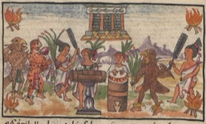 Fiestas de la coronación de moctezuma II en el folio 158v — Anónimo tlacuilo mexica
