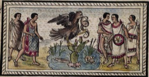 El águila devorando una serpiente sobre un nopal — Anónimo tlacuilo mexica