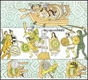 Escenas de conquista y vida prehispánica