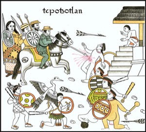 Batalla en Tepoztlán — Anónimo (ilustración colonial)