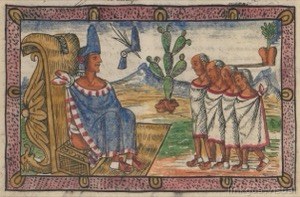 Moctezuma II recibiendo una embajada de huejotzingo durante — Anónimo tlacuilo mexica