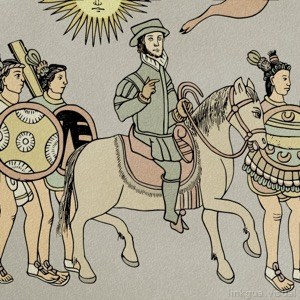 Entrada de conquistadores y aliados indígenas a Tenochtitlan — Anónimo tlacuilo mexica