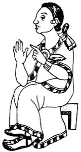 Figura indígena sentado con gesto de hablar — Anónimo (ilustración colonial)