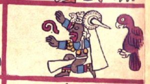 Figura mitológica azteca con ave — Anónimo tlacuilo mexica