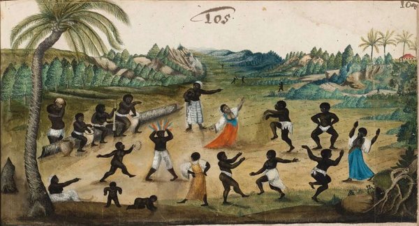 Danza y música en paisaje tropical — Zacharias Wagener