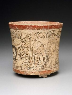 Vaso cilíndrico maya con un ser sobrenatural — Anónimo (arte prehispánico)