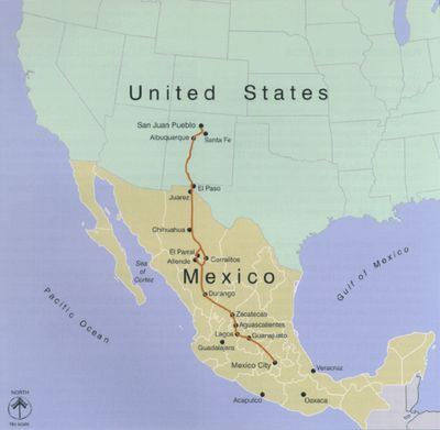 Mapa de una ruta por Estados Unidos y México — Anónimo