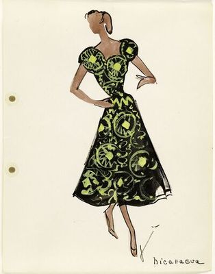 Ilustración de moda de una mujer con un vestido negro y verde lima — hicaragua