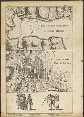 Plano del puerto y la ciudad de Porto Bello, plano de la ciudad de Quito — Anónimo