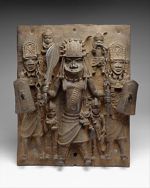 Research plaque with warrior and attendants — Research