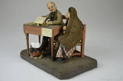 Escena/Diorama con figuras de tipo: Escribano con mujer — unbekannt; Hersteller