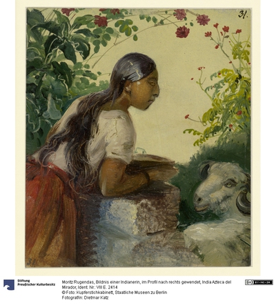 Bildnis einer Indianerin, IM Profil nach rechts gewendet, India Azteca del Mirador — Moritz Rugendas (29.03.1802 - 29.05.1858, Zeichner)