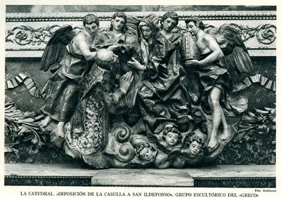 La Catedral. Imposición de la Casulla a San Ildefonso, grupo escultórico del Greco / Rodríguez — RODRÍGUEZ