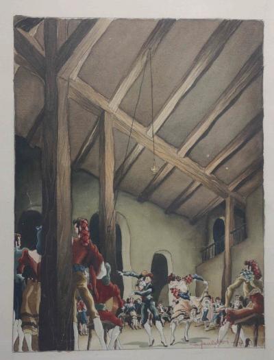 Greco, escena de baile - Dibujo — Capuletti, José Manuel (Lugar de nacimiento: Valladolid, 1925 - Lugar de defunción: Alemania, 1976)