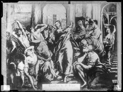 Pintura de Domenico Theotocopuli "El Greco" : Jesús arroja del templo a los mercaderes